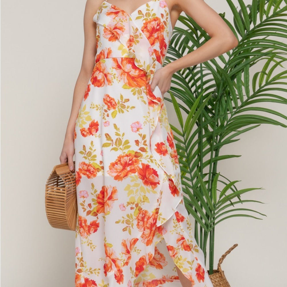 NWT BOUTIQUE Floral print ruffle slip midi dress